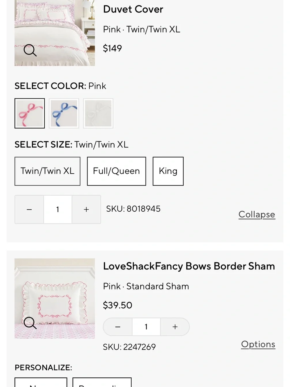LoveShackFancy White Comforter with Pink Embroidered Ruffle Trim and Sham